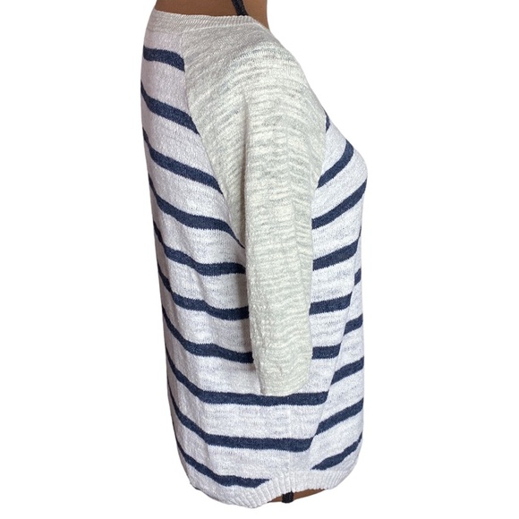 J Crew factory linen blend striped elbow length light sweater size S - Picture 3 of 12